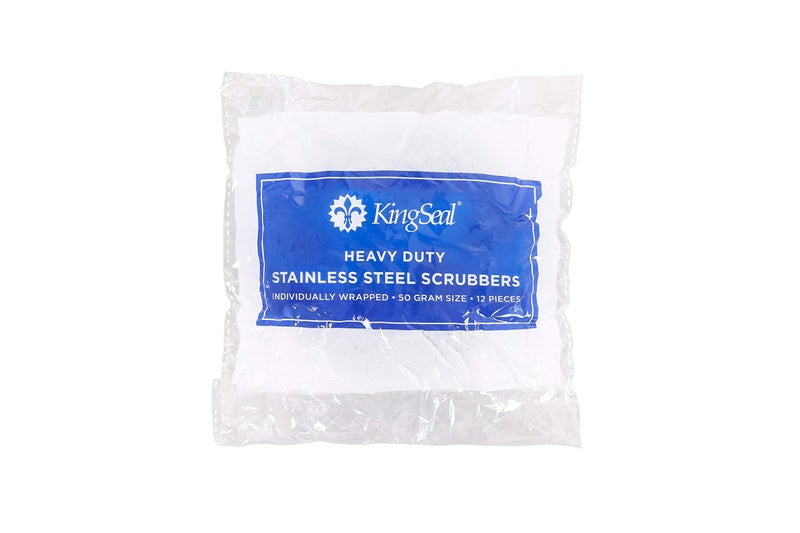 KingSeal 12 Count | KingSeal Stainless Steel Scrubbers, Scrub Pads, Heavy Duty, 50 gram Weight, Individually Wrapped - 1 Pack of 12 - Image 3